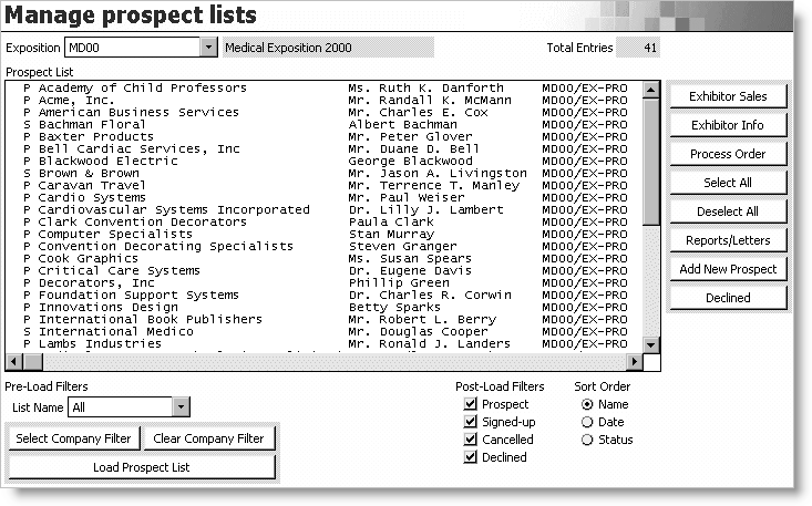 From Exposition, select Manage prospect lists