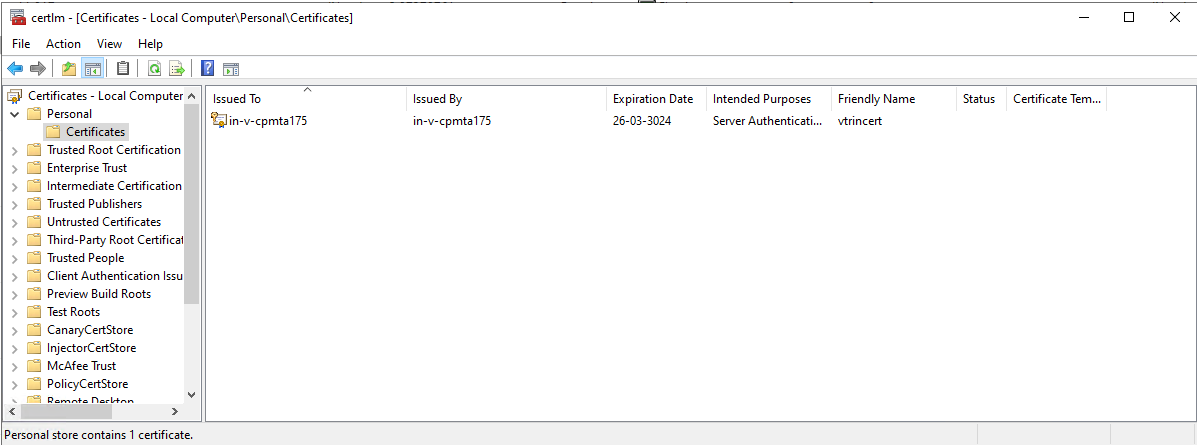 Vtrincert Certificate