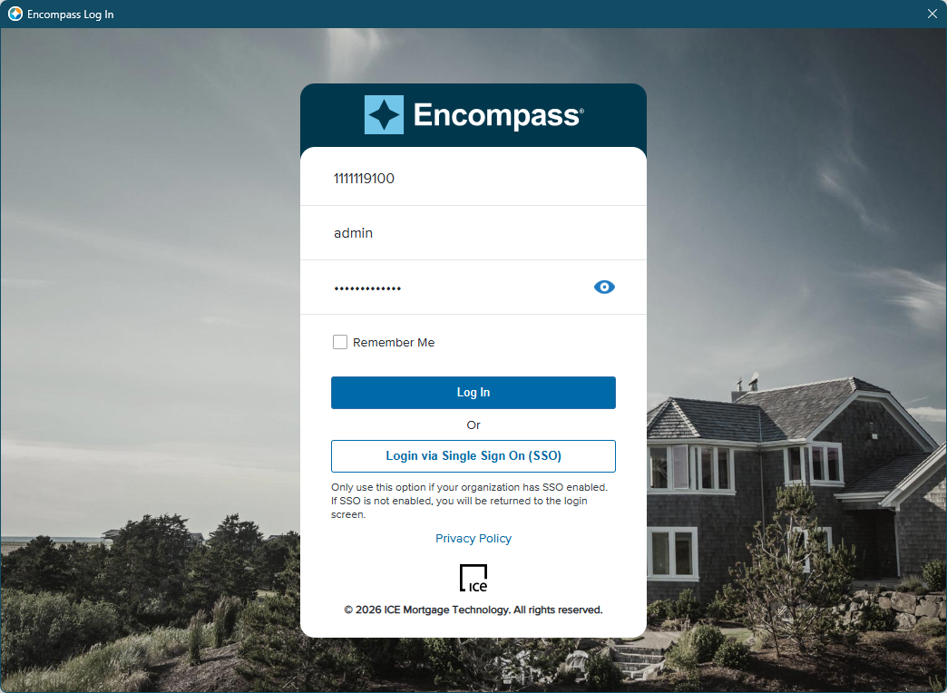 Encompass login page