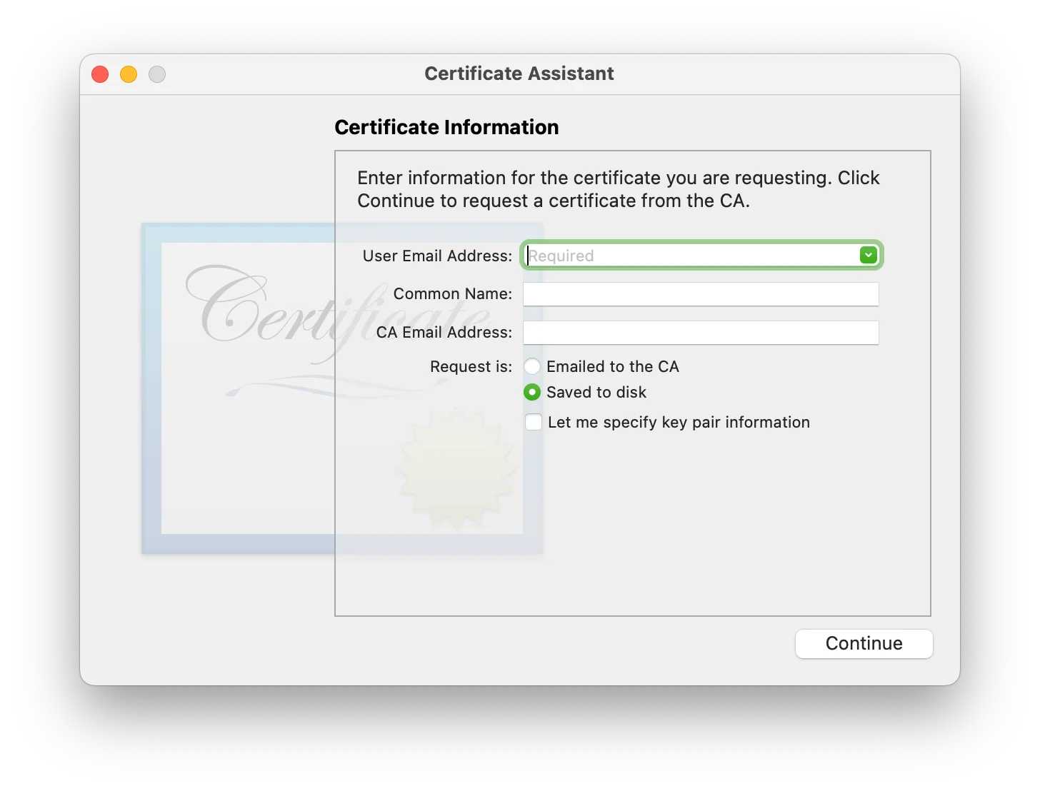 Certificate information