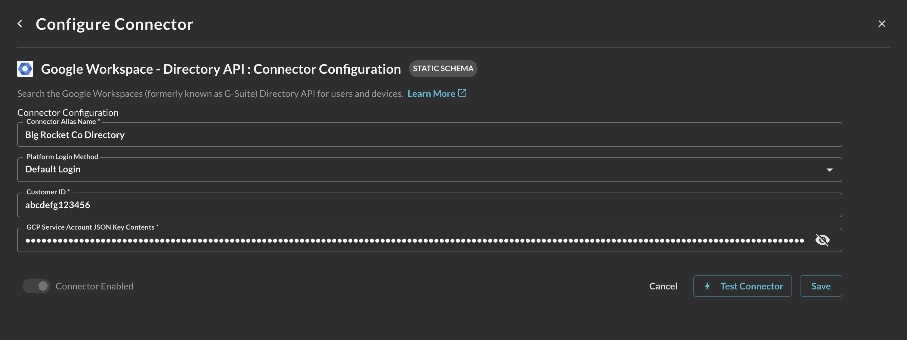 FIG. 3 - Configuring the Google Workspace - Directory API Connector