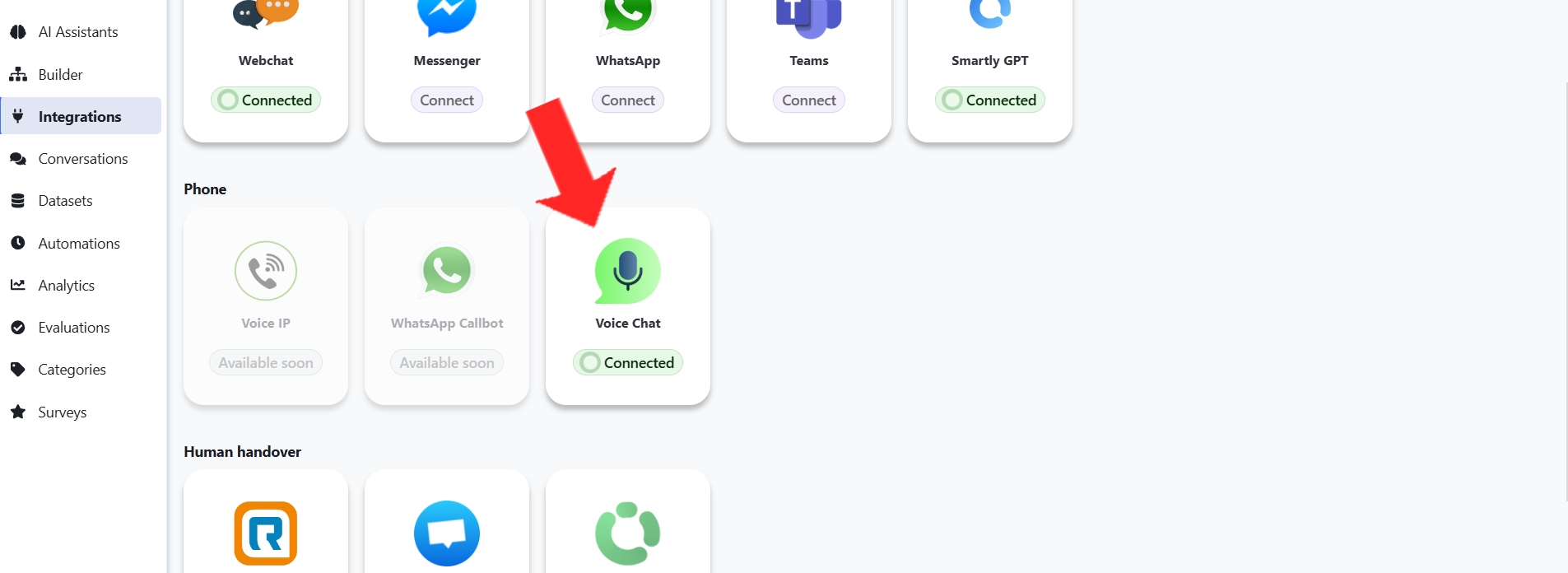 Voice Chat integration card in Phone section