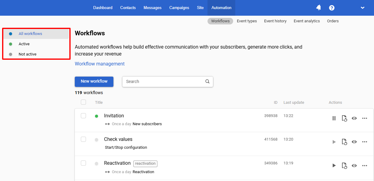 Filter workflows