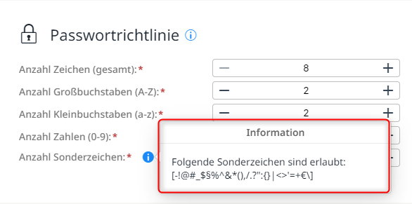 Erlaubte Sonderzeichen