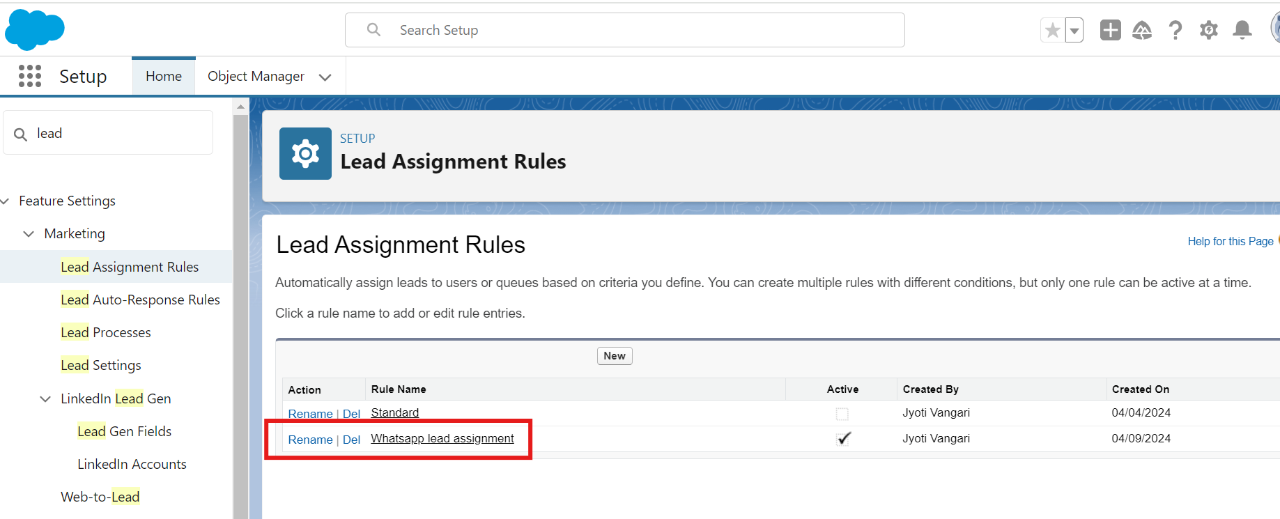 WhatsApp Lead assignment Rule