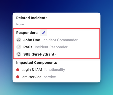 Responders section in Details in the Tab