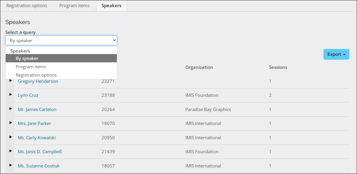 Select the desired query from the drop down.