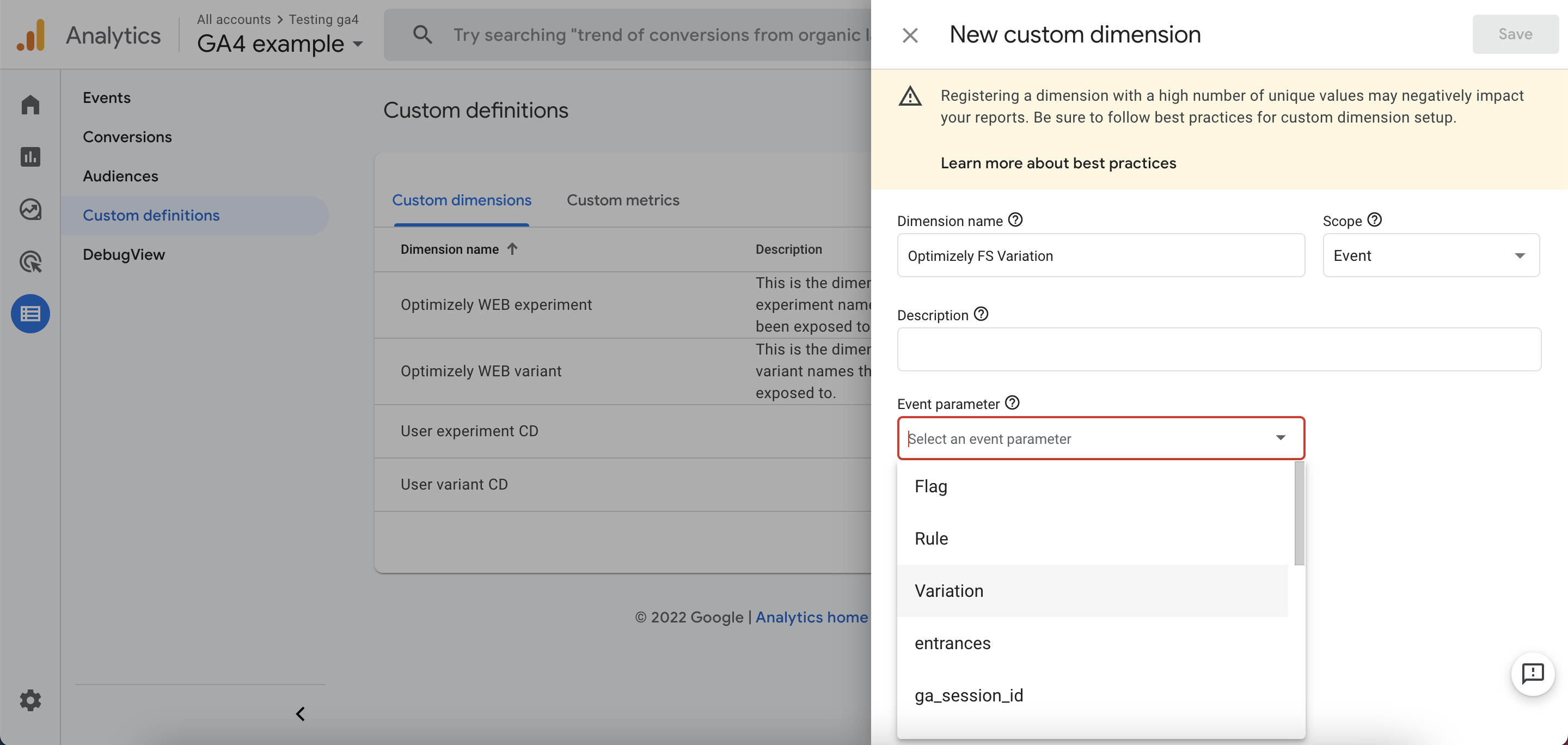 configure variation dimension