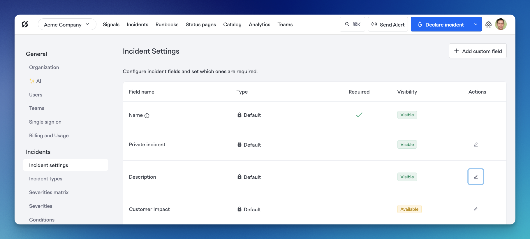 Incident field settings