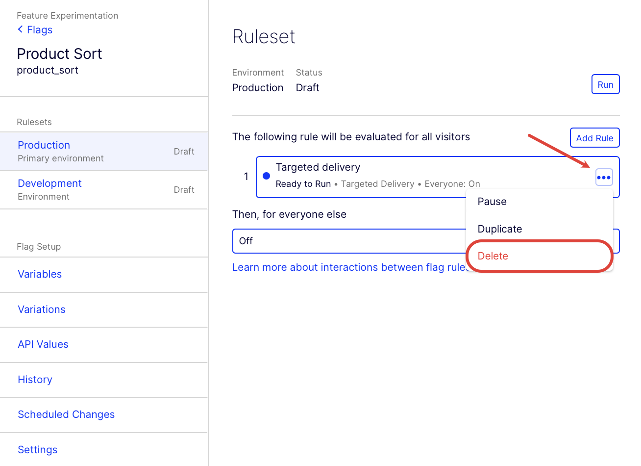 Delete the targeted delivery rule