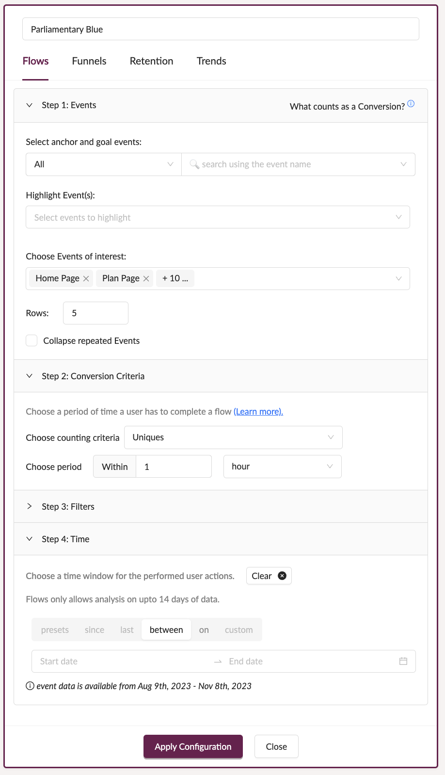 Flow configuration options