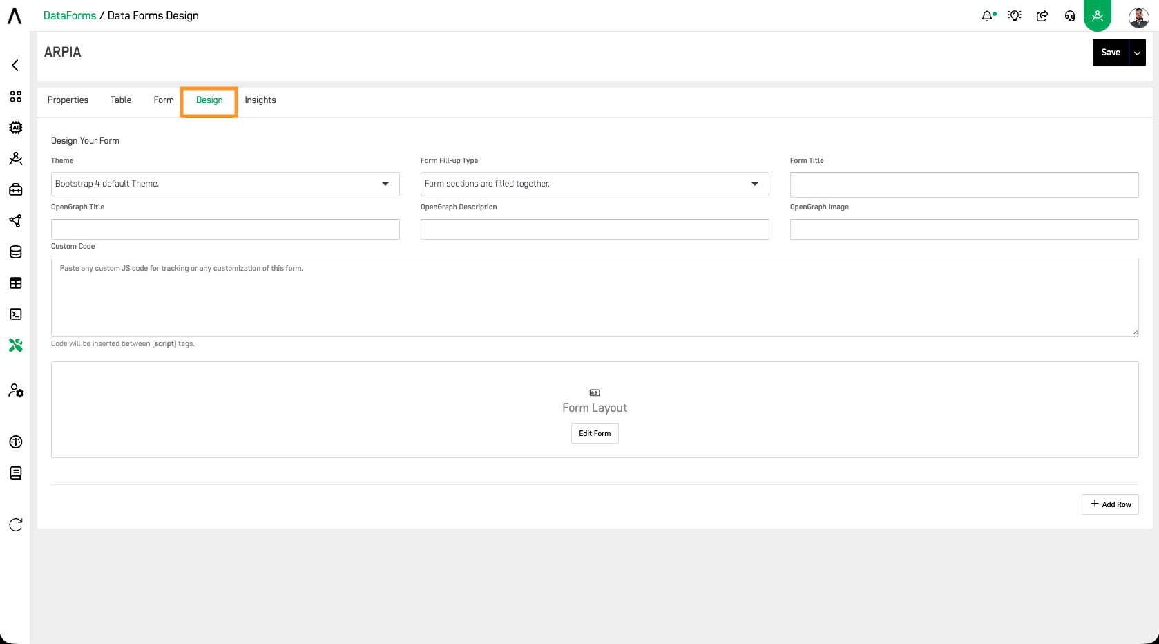 Select the Design tab
