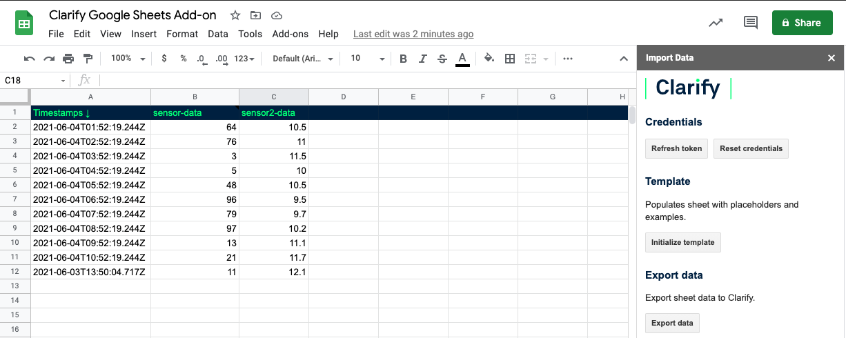 Easily export data from Google Sheets to Clarify