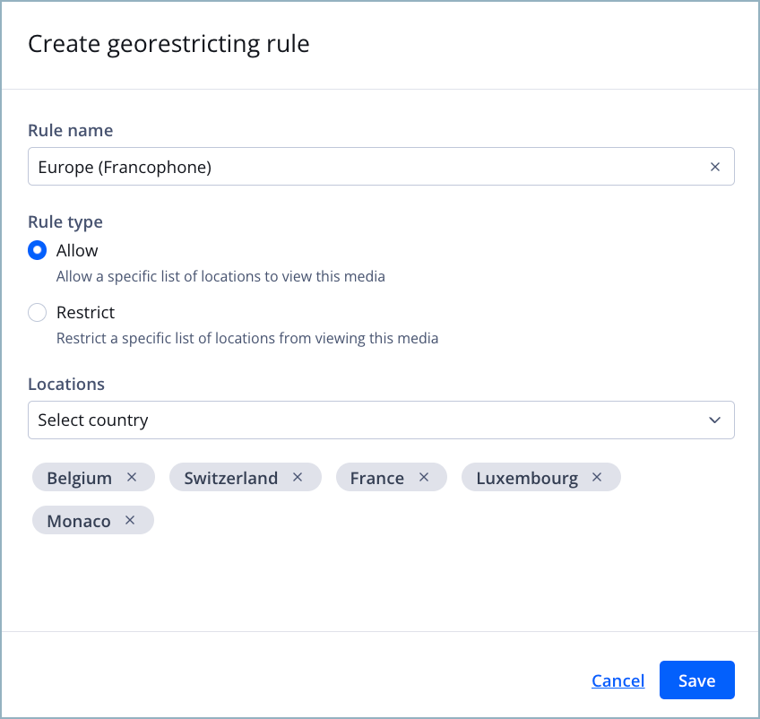 Create georestricting rule panel