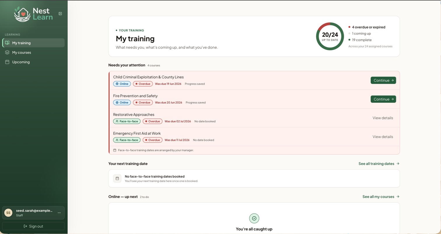 My training page, showing the progress ring and Needs your attention panel