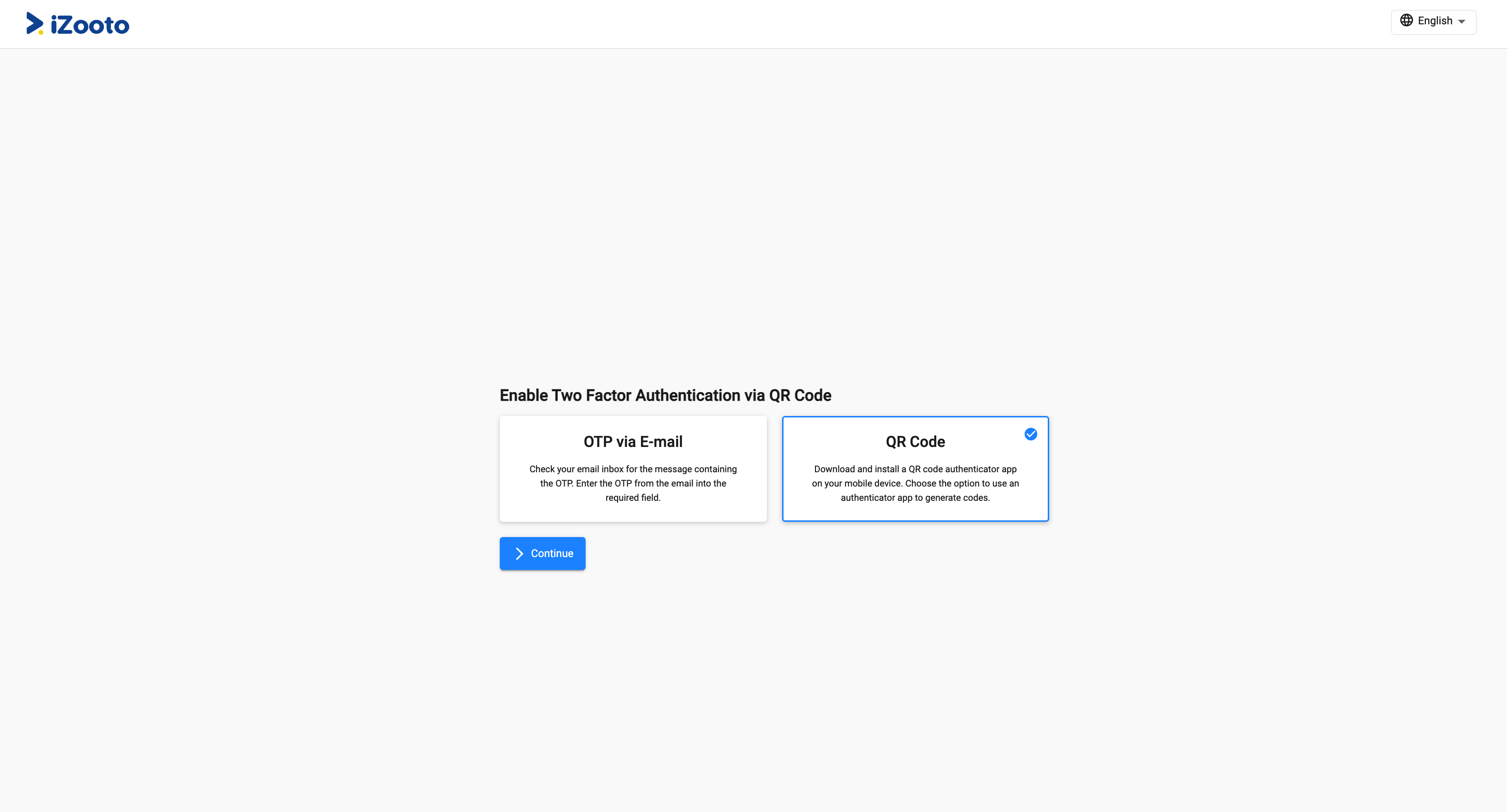 Selecting QR Code as the 2FA method