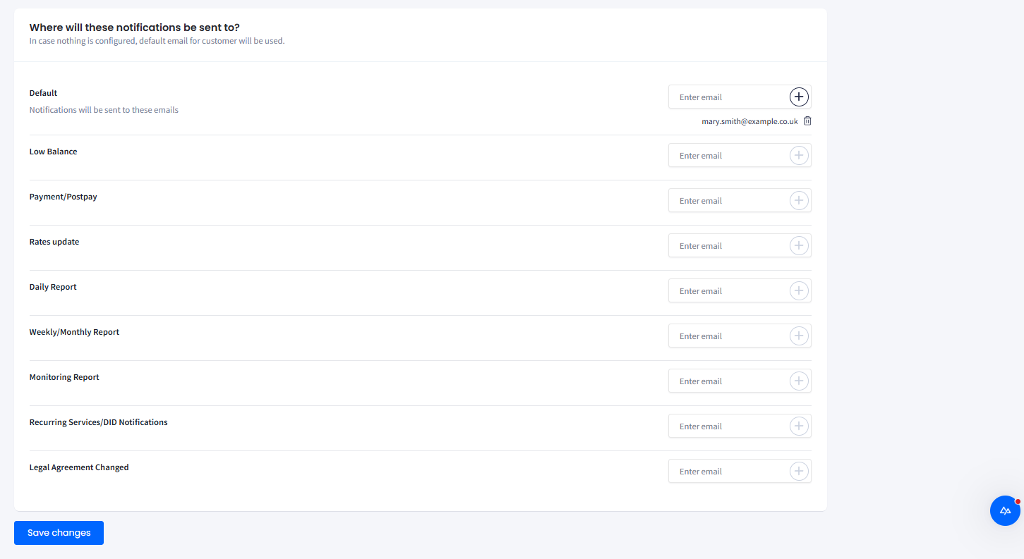 Screenshot of the Notifications tab: Where Will These Notifications Be Sent To? section