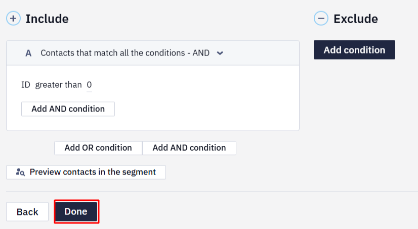 Done button to save the segment