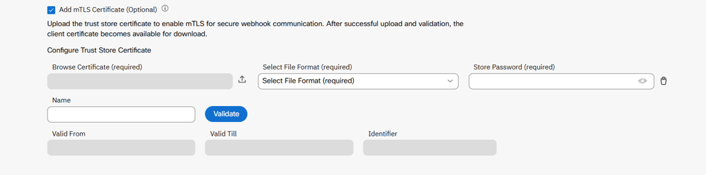 Screenshot of Uploading mTLS Certificate