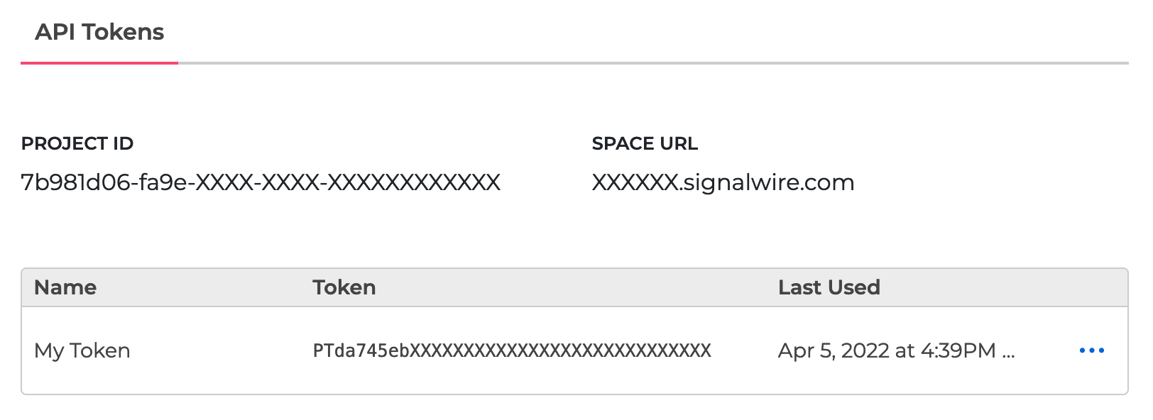 You can find your Project ID and Token from the API tab in your SignalWire Space. Make sure your token has the "Messaging" scope enabled.