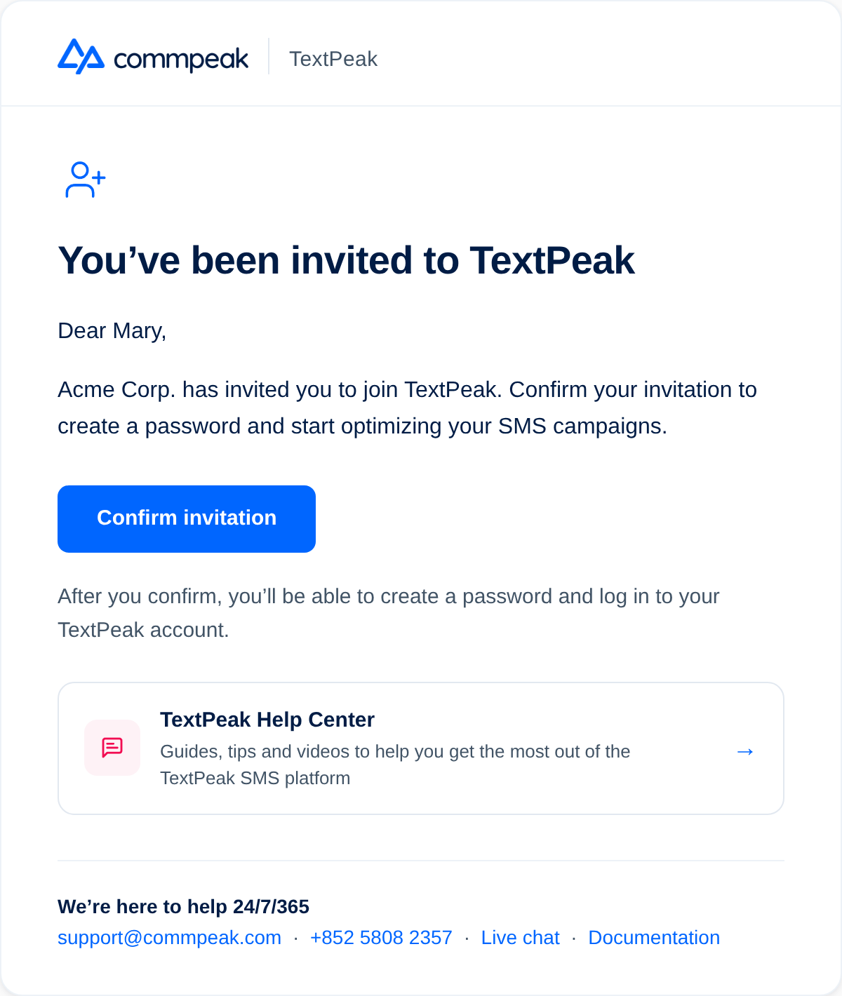 Screenshot of the confirmation email
