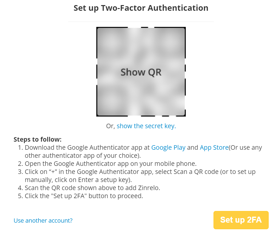 Turn Two-Factor authentication 2FA on