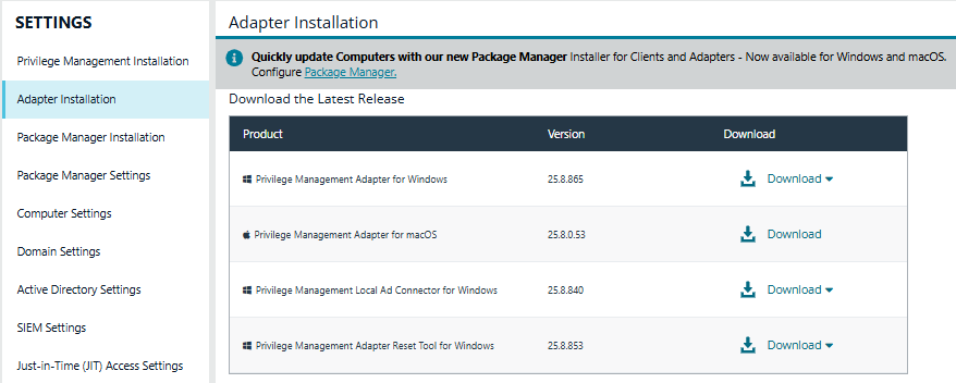 Adapter install download page