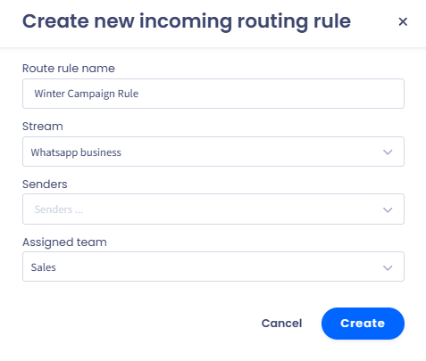 Screenshot of the Create new incoming routing rule dialog box