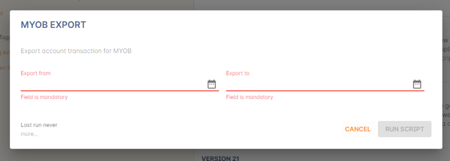 Figure 344. Select date range for MYOB Export