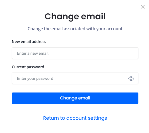 Screenshot of the Change email dialog