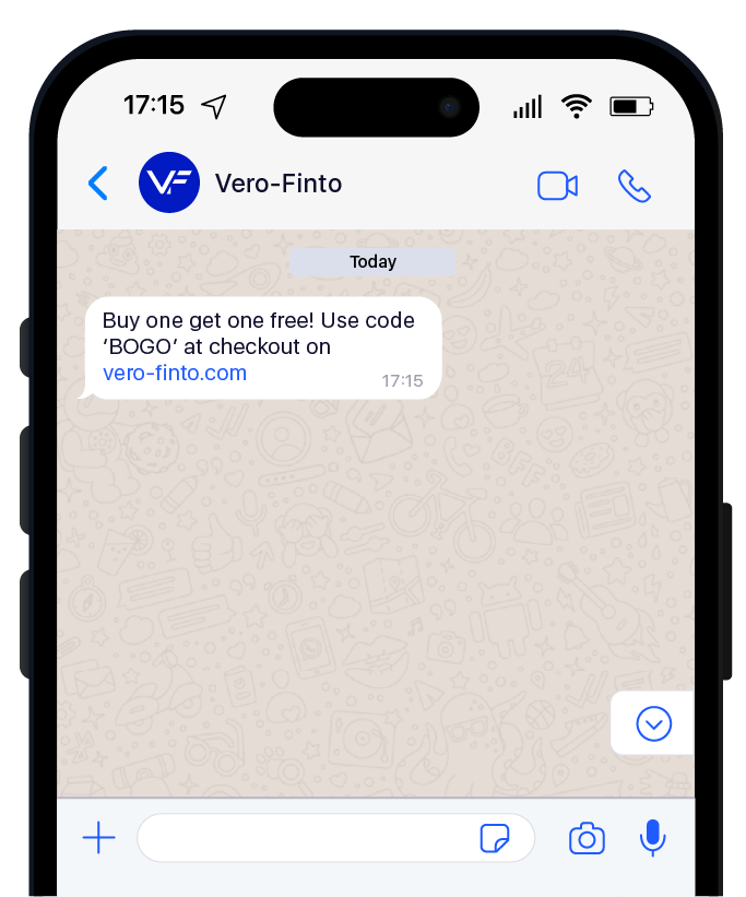 A screenshot of a message received by an end user if the send in WhatsApp format is successful.