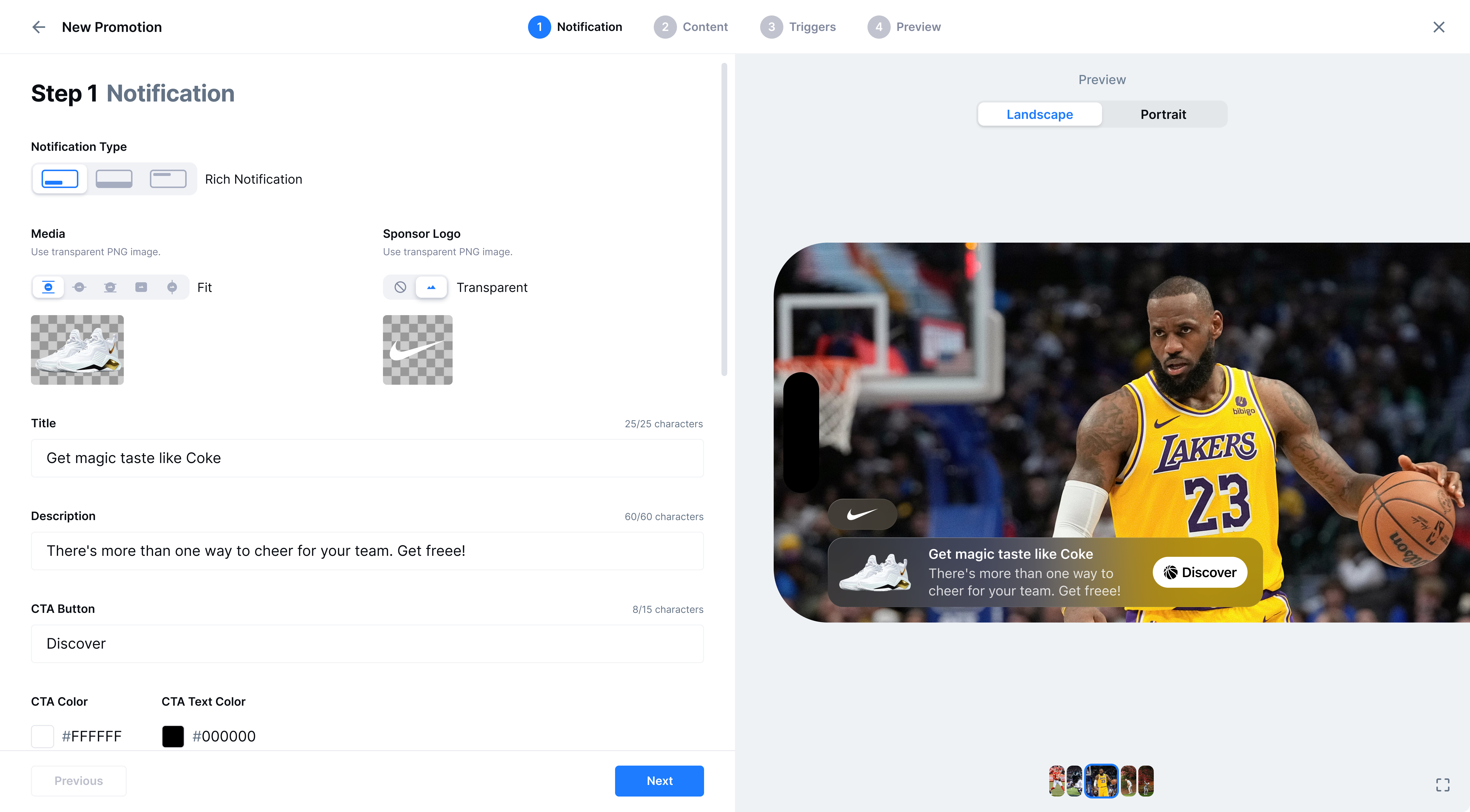 Example of rich notification configuration.