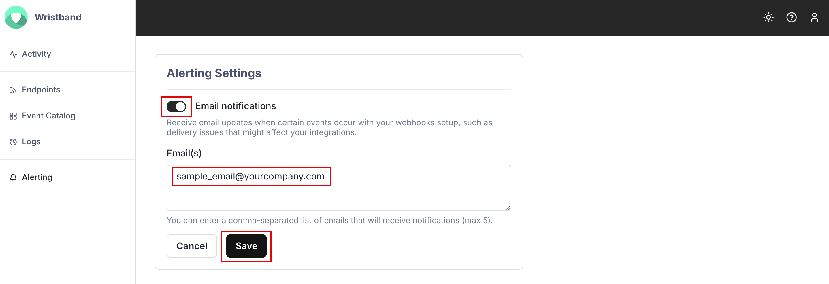 Webhook alerts configuration