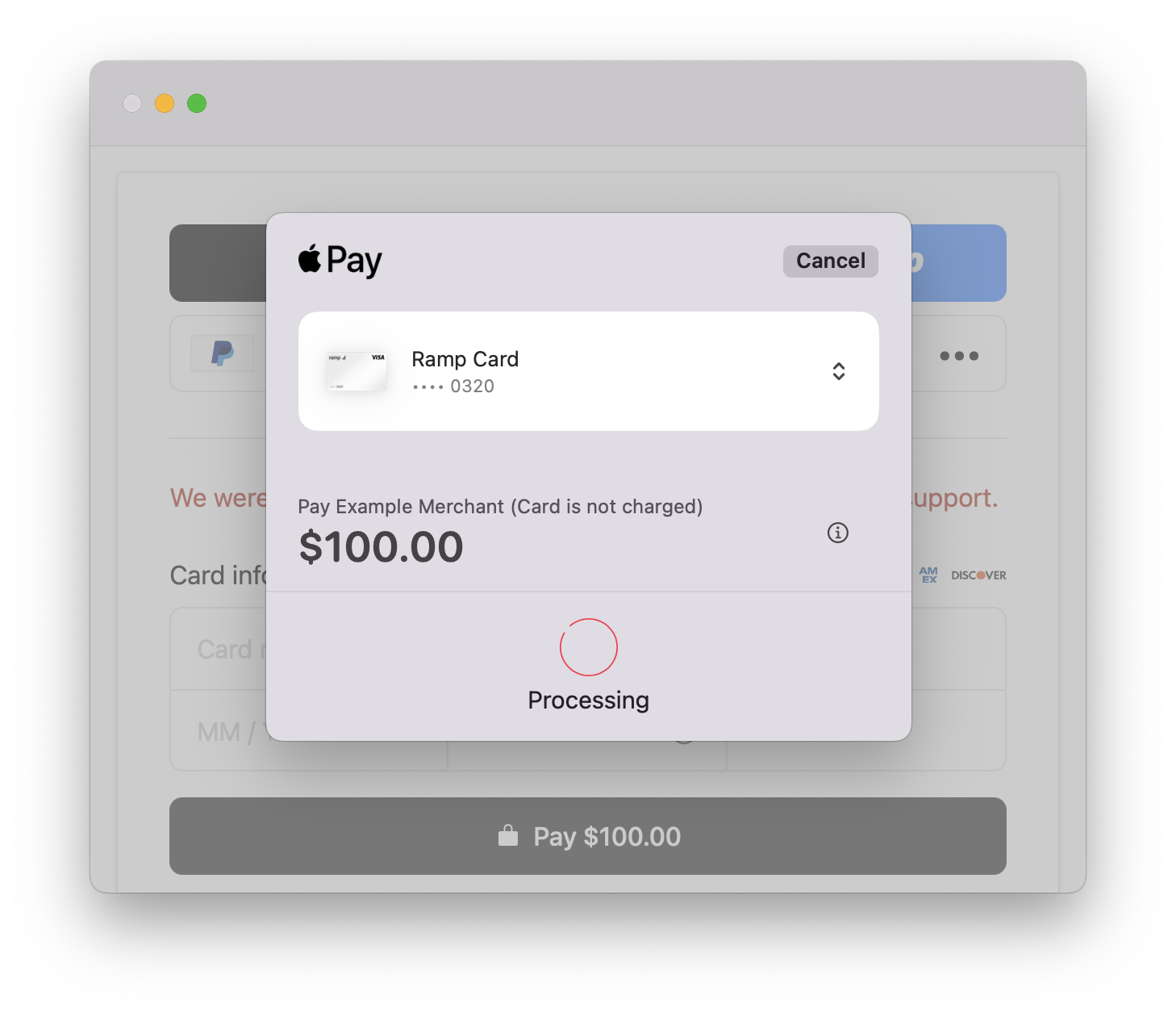 Rainforest Payment Component on Apple Pay Wallet form