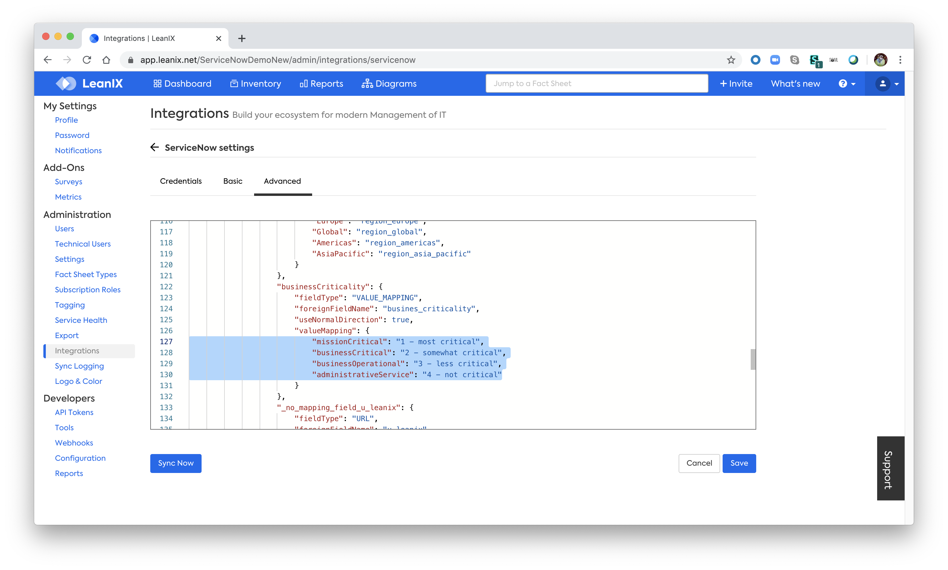 Screenshot 2020-03-04 at 15.01.00.png The LeanIX datamodel specifies the strings, which can be used for the `VALUE_MAPPING_TYPE` for LeanIX site.