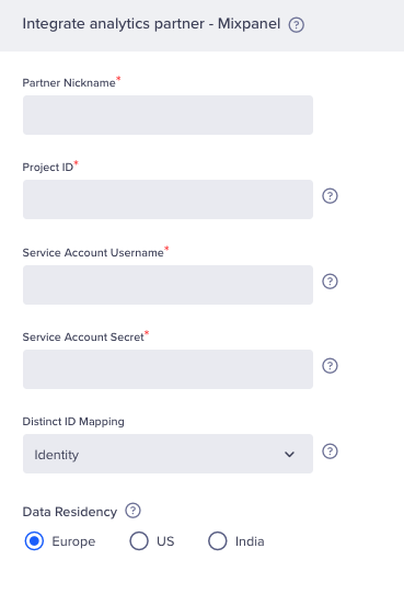 Enter Mixpanel Project Details to Integrate