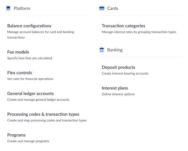 Control Center configurations menu