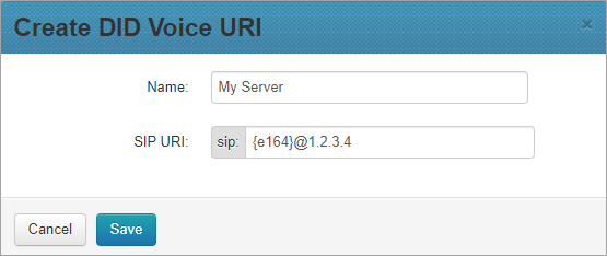 Screenshot of the CommPeak PBX server IP address