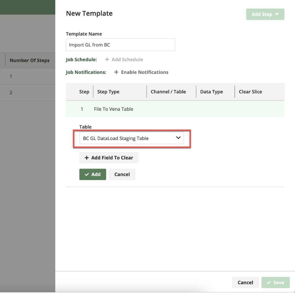 Add the File to Vena Table step