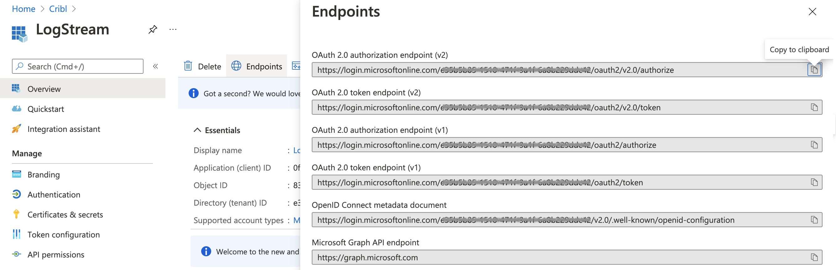 azure-ad-endpoints.png Copying OAuth 2 v2 endpoints