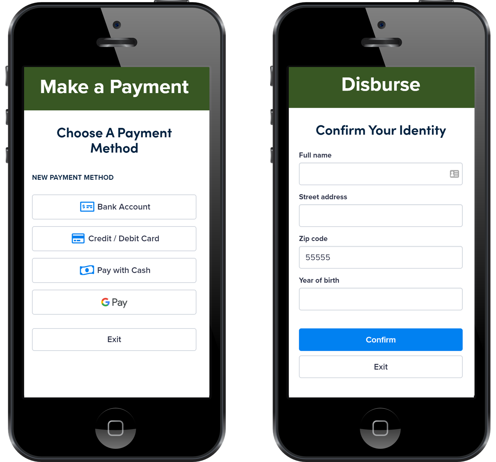 Screen After Clicking Payment Button (left) and Screen After Clicking Disburse Button (right)