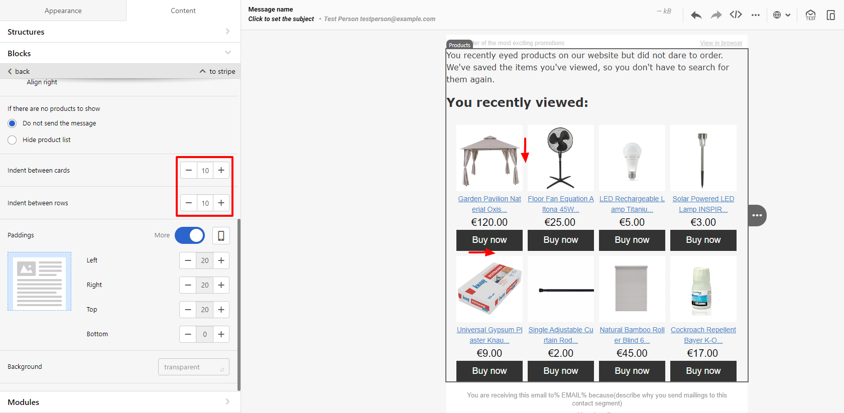 Indents between cards and rows