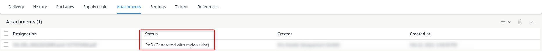 Status of an attachment