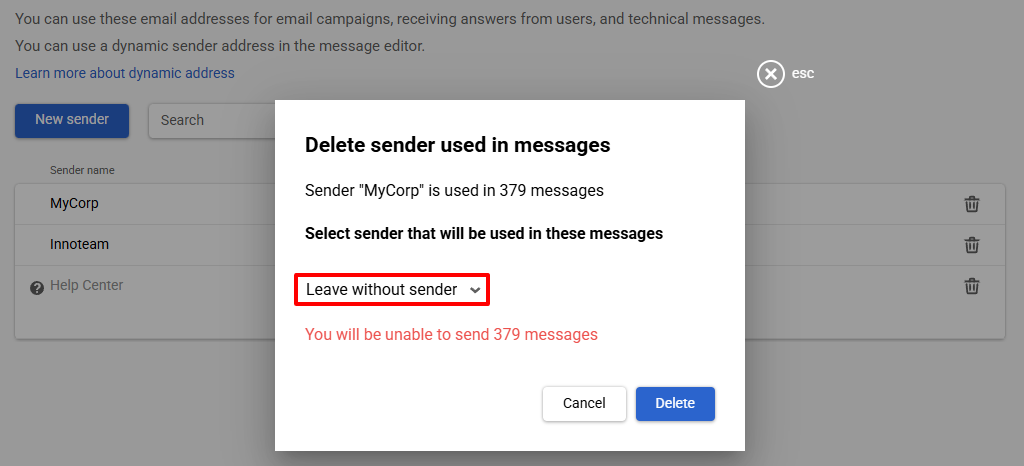 Leave without sender