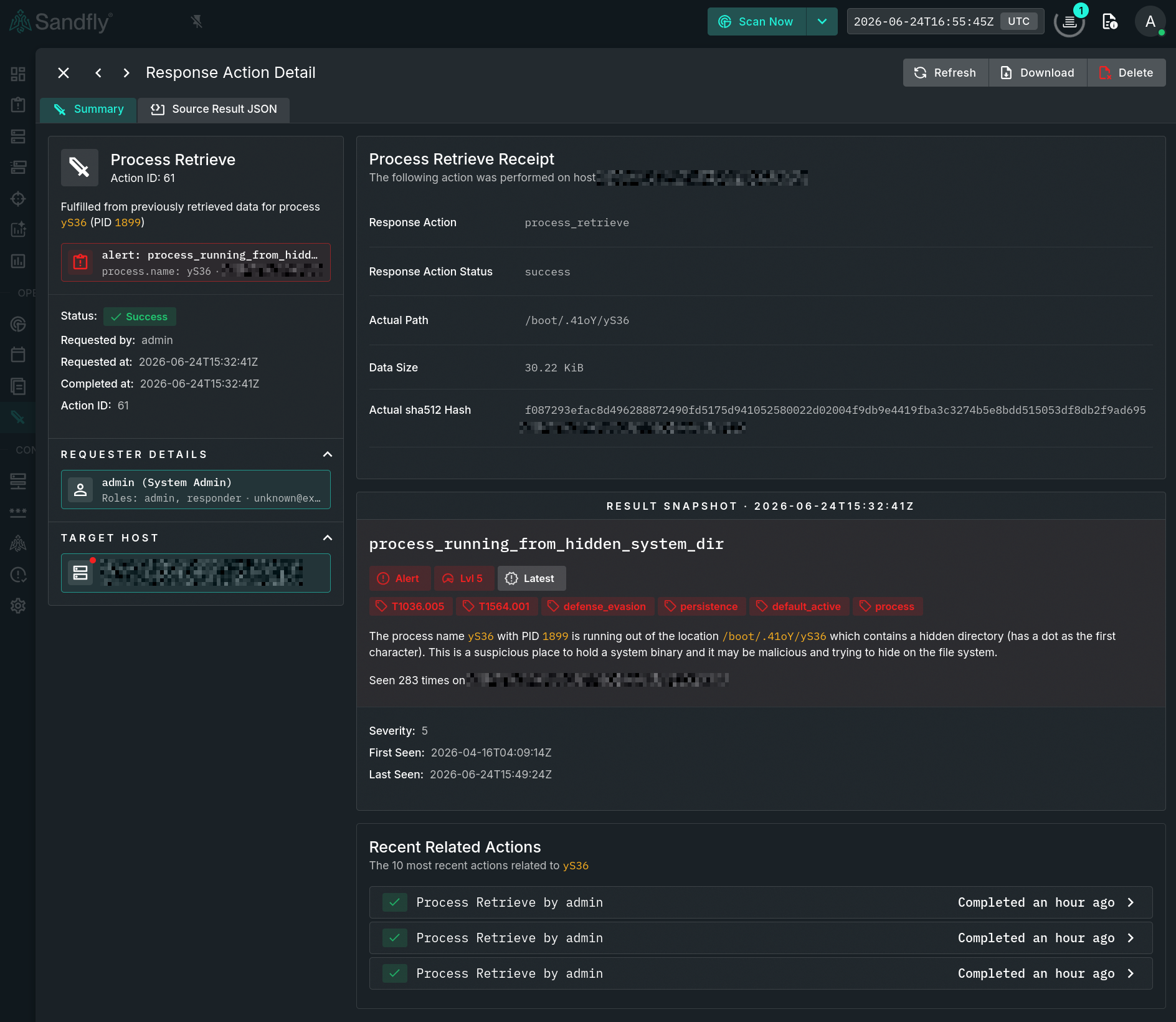 Example of a Response Action Detail Panel