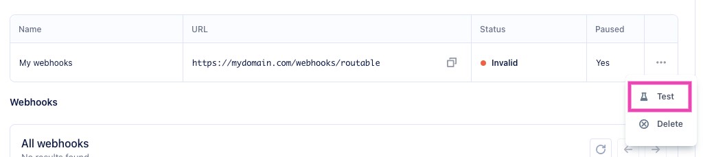 Option to re-run webhook tests.
