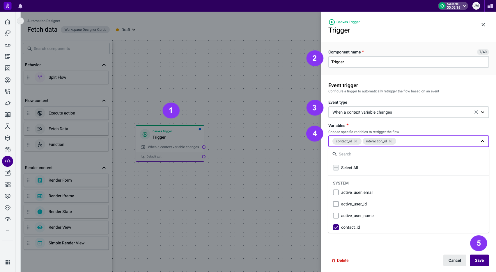 Figure 1 - Configuration panel for the Canvas Trigger component