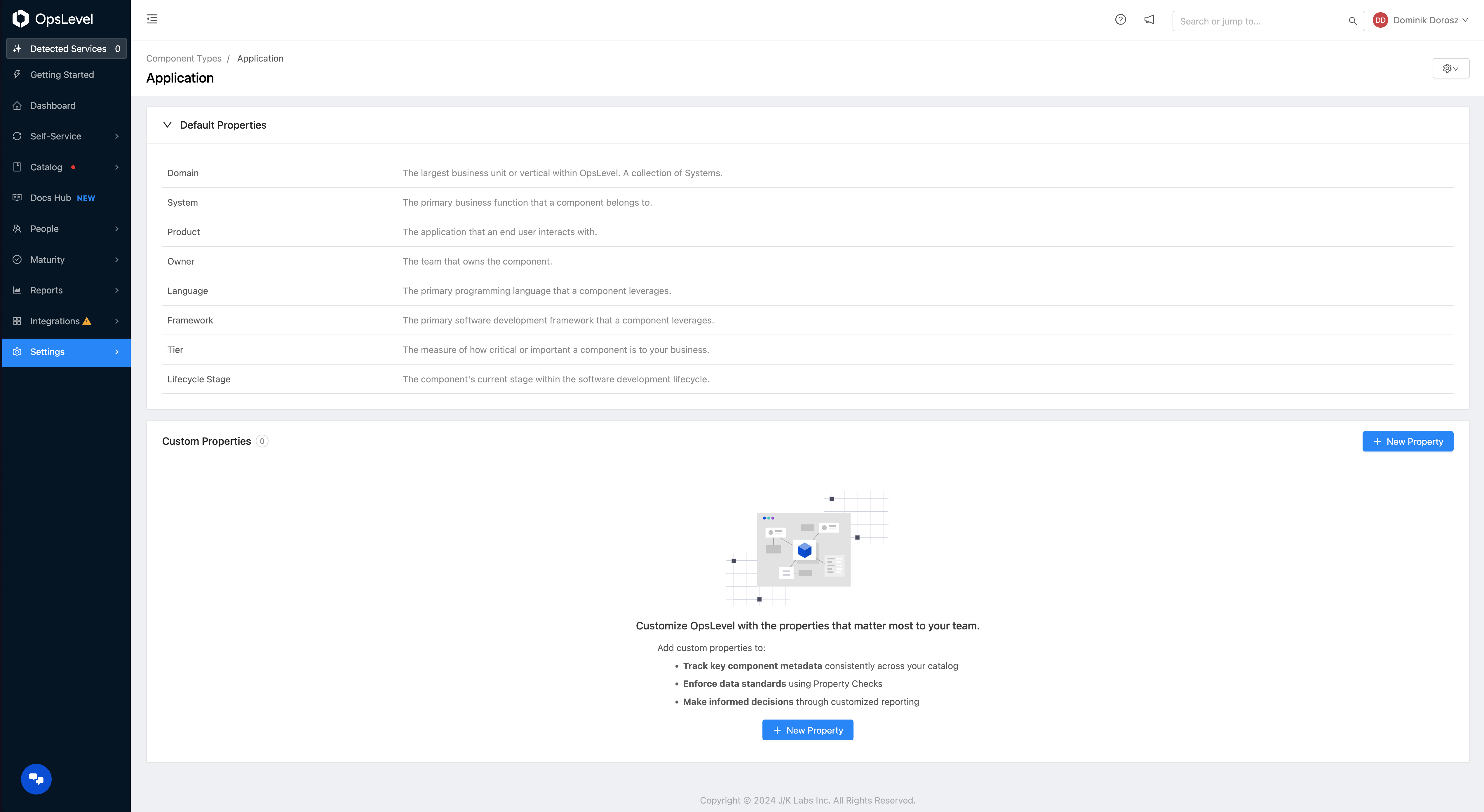 New Application Component Type with no Custom Properties Defined.