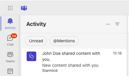 Starmind Teams Activity Feed notification