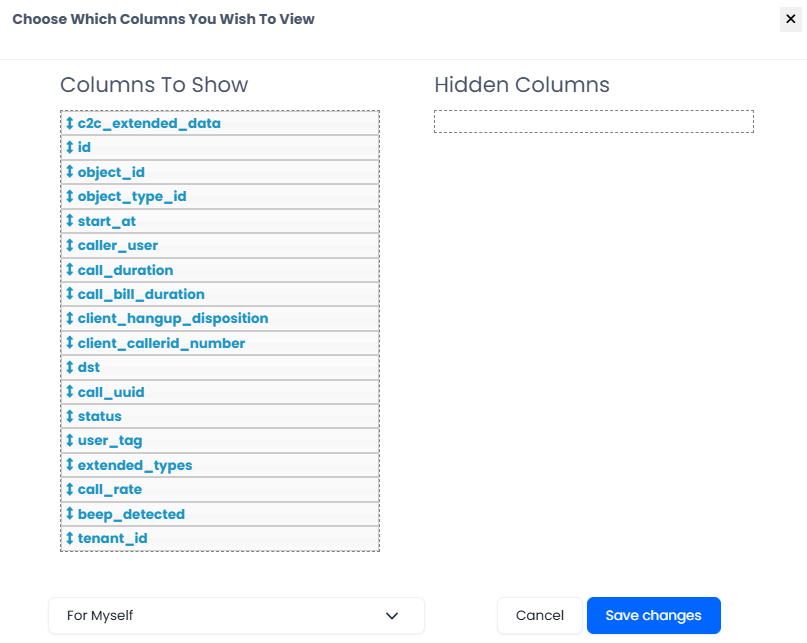 Screenshot with rearranging columns in the report